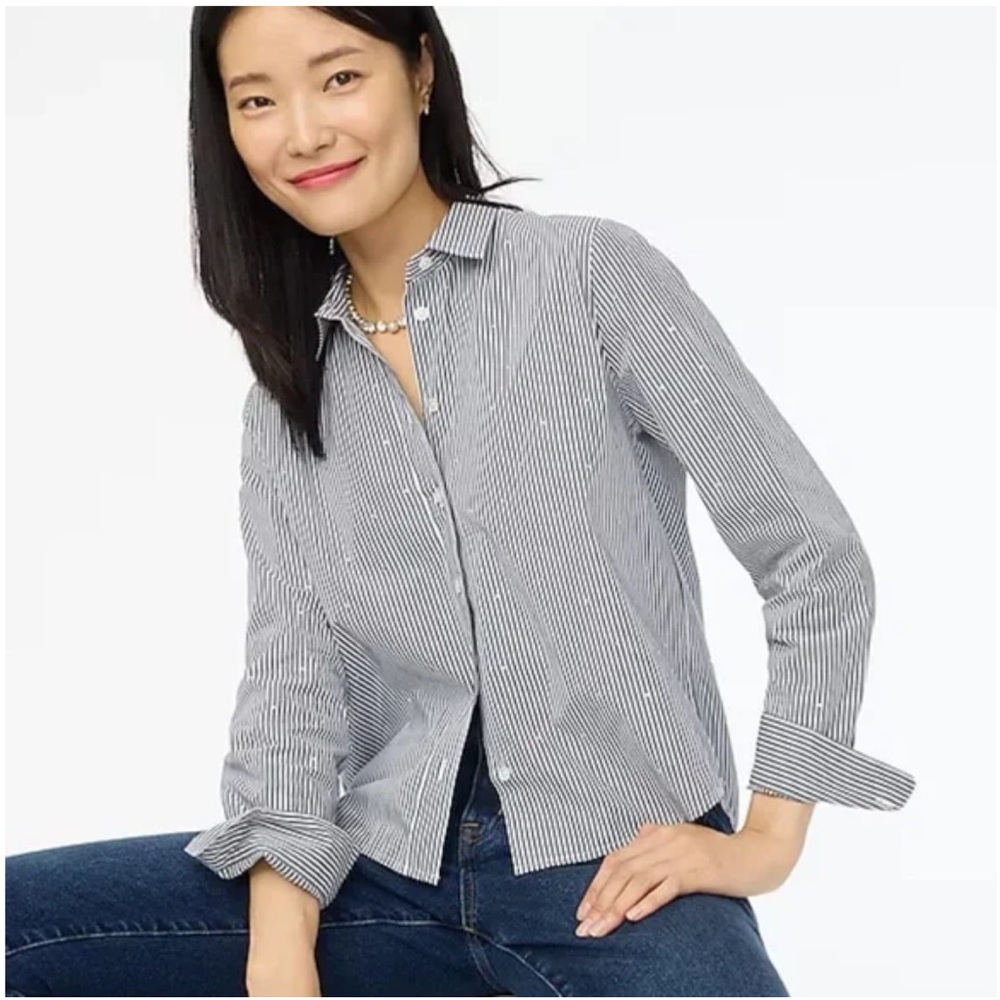 J. Crew Rhinestone Striped Button Down Shirt - Blue and White